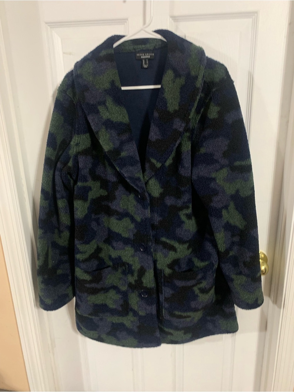 Susan Graver Navy & Green Camo Teddy Jacket